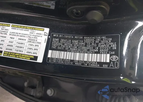 2009 Toyota Corolla Le из США, поврежденный, VIN 2T1BU40EX9C018041